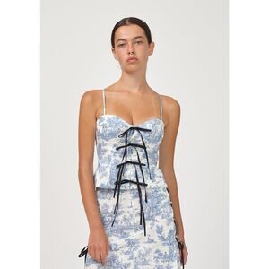 NWT Naya Rea Lily Corset Top Size UK 8 Blue Toile Du Jour Print 100% Cotton